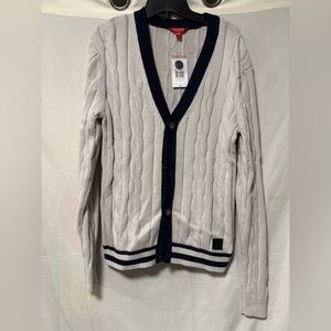 NWT Guess Mens Cable Cardigan Grey/Navy Size Small